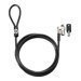 Black 10 mm keyed cable lock featuring a durable steel cable with a looped end for securing devices, accompanied by a silver locking mechanism and a key.