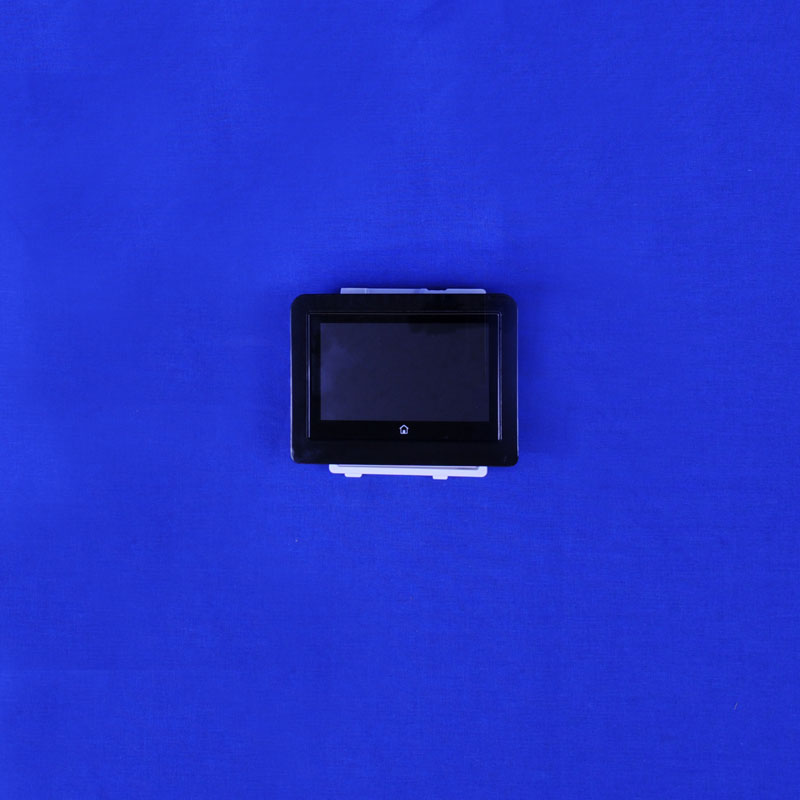 HP 4.3-inch control panel kit with a sleek black touchscreen display, featuring a white mounting bracket for easy installation.