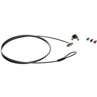 HP Sure Key Cable Lock with black cable, silver lock, looped end, and four colored key caps.