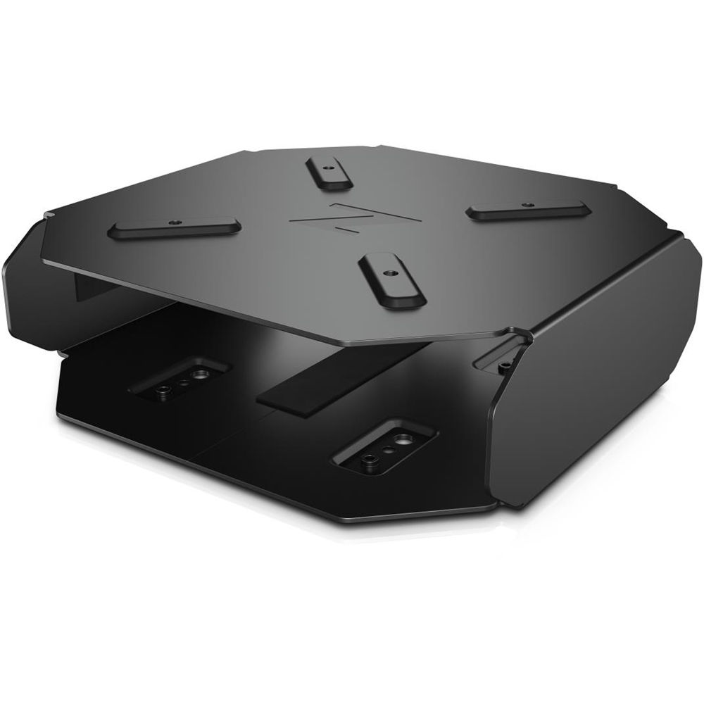 Black metal VESA mount solution with an octagonal design, featuring multiple mounting points for secure attachment to walls or arms, ideal for HP Z2 Mini computers.