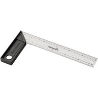Black and silver Hultafors 30cm lightweight square with metric ruler and ergonomic handle.