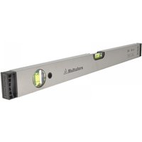 Silver Hultafors 80cm aluminium spirit level with two green vials and black end caps.