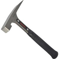 Hultafors Bricklayers Hammer with a pointed chisel end, flat square face, and black rubberized grip handle.