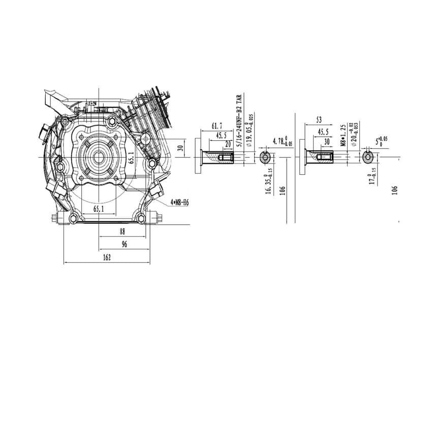 Detailed technical drawing of the Hyundai Engines IC210X-20, showcasing dimensions, component placements, and design features in black on a white background.