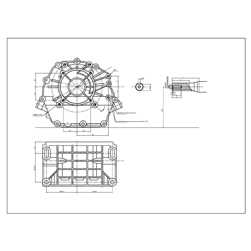 Technical drawing of Hyundai Engines IC460X-25, featuring detailed dimensions and views of the engine component, with a focus on its mechanical design and structure.