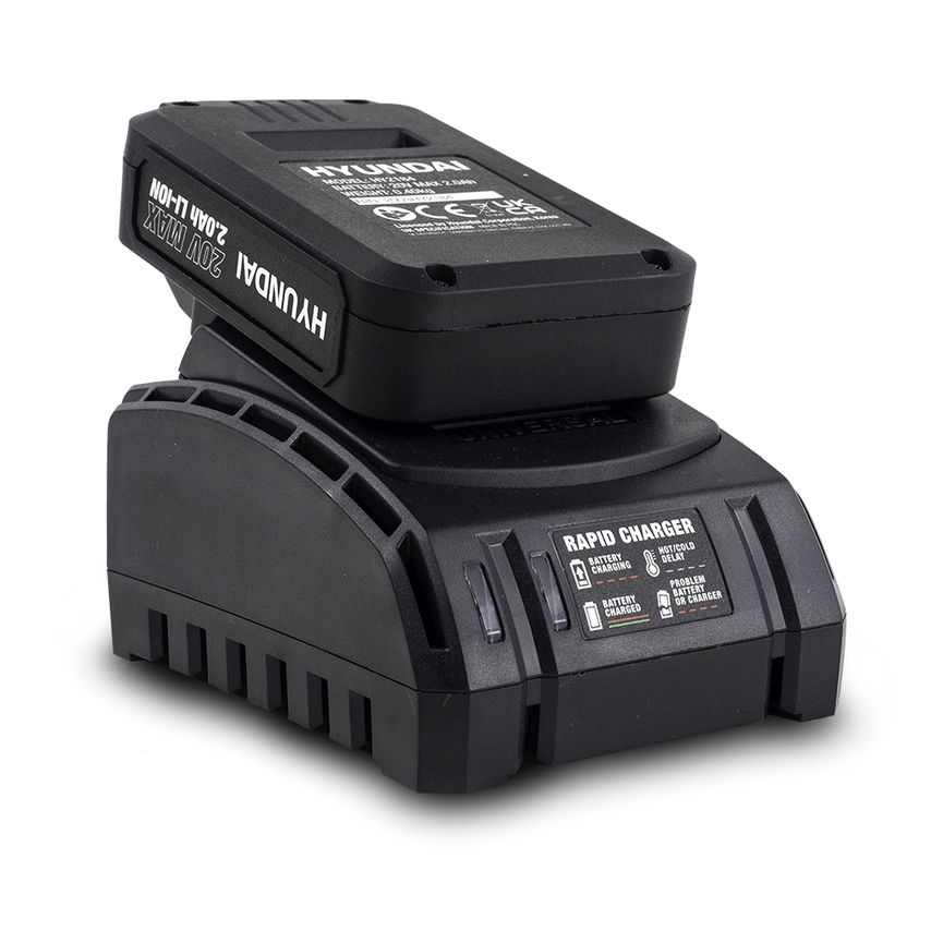 Hyundai 550W submersible water pump in black with a robust design, featuring a compact body, control buttons, and a charger, ideal for clean and dirty water applications.