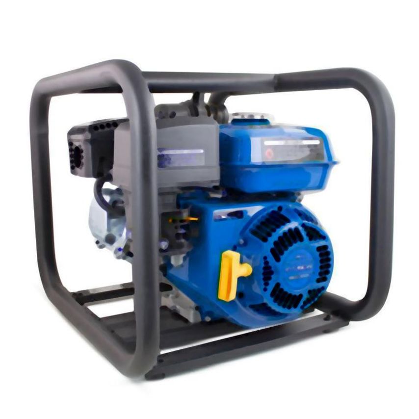 Hyundai Wate Pumps HYT80 features a blue and gray engine housed in a sturdy black frame, designed for efficient water pumping with a compact and portable design.