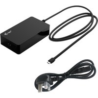 Black i-tec USB-C PD 3.1 140 W charger with attached cable and separate power cord with plug.