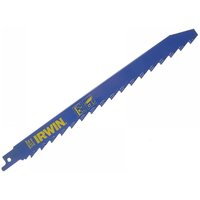 Blue Irwin masonry sabre saw blade, 235mm x 20mm, with jagged teeth and yellow branding.