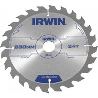 Irwin silver circular saw blade, 230mm diameter, 30mm arbor, 24 teeth, ATB design, bold blue branding.