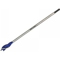 Irwin Blue Groove 6X long wood bit, 25x400mm, silver shaft with blue grooved tip, black grip end.