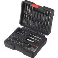 Irwin 47 Piece Easy Connect Hex Shank Drill Bit Set in black plastic case with assorted drill bits and red latch.