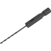Black Irwin Hex Shank HSS Drill Bit with spiral flute and hexagonal shank for secure grip and efficient drilling.