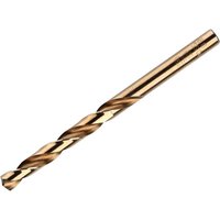Irwin HSS Cobalt Drill Bit, metallic gold color, spiral fluted design, cylindrical shaft for metal drilling.
