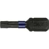 Black Irwin Impact Pro Torx screwdriver bit with blue band and engraved branding on hexagonal shank.