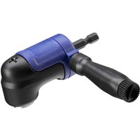 Irwin Impact Stubby Right Angle Screwdriver Bit Holder, blue and black, compact design with ergonomic handle.