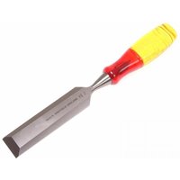 Irwin Marples bevel edge chisel with a 32mm blade and splitproof red and yellow handle.