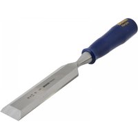 Irwin Marples bevel edge chisel with blue handle and 32mm steel blade.