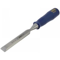 Irwin Marples chisel with blue handle, bevel edge, and 16mm steel blade.
