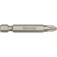 Irwin Phillips power screwdriver bit, silver, hexagonal shank, PH2 tip, engraved branding.