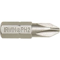Irwin Phillips screwdriver bit, silver, PH2 size, hexagonal base, engraved branding.