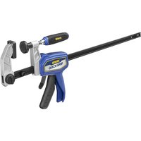 Blue and black Irwin Quick-Grip hybrid trigger clamp with 450mm bar and ergonomic handle.