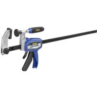 Blue and black Irwin Quick-Grip hybrid trigger clamp with 600mm bar and ergonomic handle.