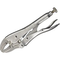 Silver Irwin Vise-Grip curved jaw locking pliers with wire cutter, adjustable screw, and textured grip handles.