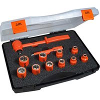 ITL 12 Piece 1/2" Drive Insulated Bi Hexagon Socket Set in orange, stored in a black foam-lined case with clear lid.
