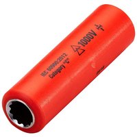Red ITL insulated deep socket, 1/2-inch drive, 11mm size, with safety voltage markings and textured grip.