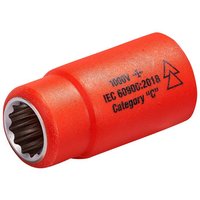 Red ITL insulated 1/2-inch drive socket, 17mm, with safety markings, ribbed interior, and durable construction.