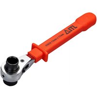 Red-handled ITL Insulated Podger Ratchet 13x17mm with silver ratchet head and black socket.