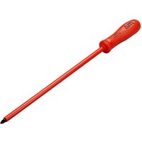 Red ITL insulated screwdriver, Pozi No.2, 250mm length, ergonomic handle, long insulated shaft.