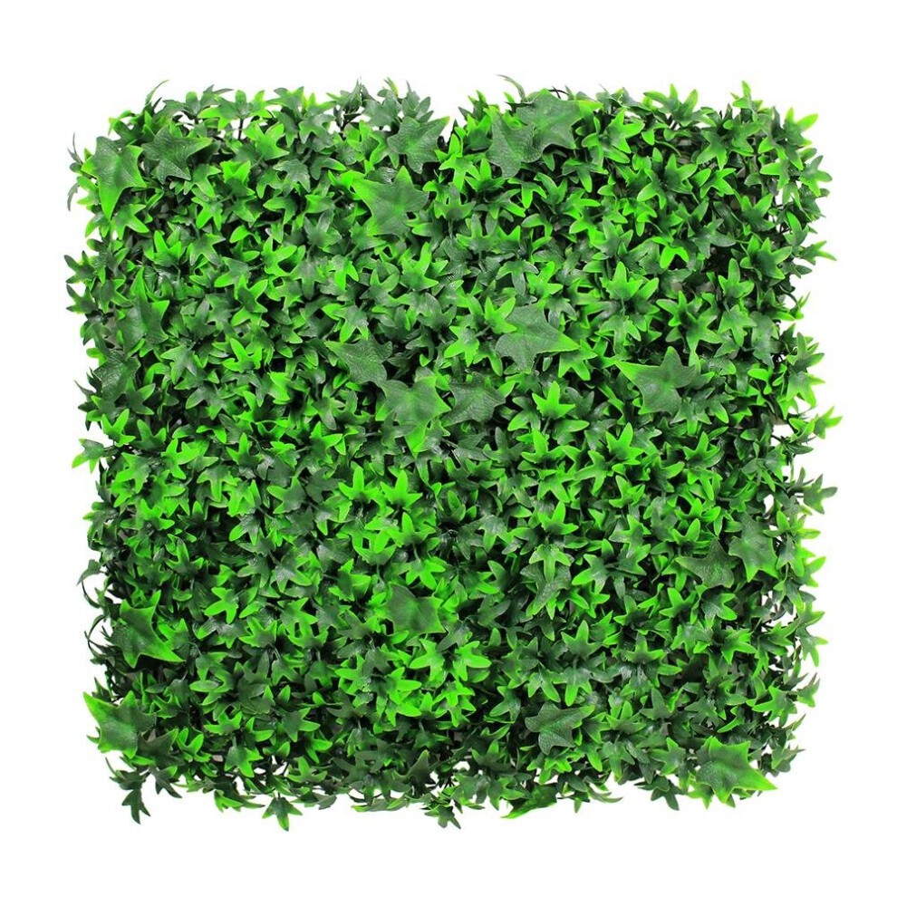 50cm x 50cm artificial ivy hedging mat in vibrant green, made of durable plastic, featuring realistic ivy leaves for decorative or privacy use.