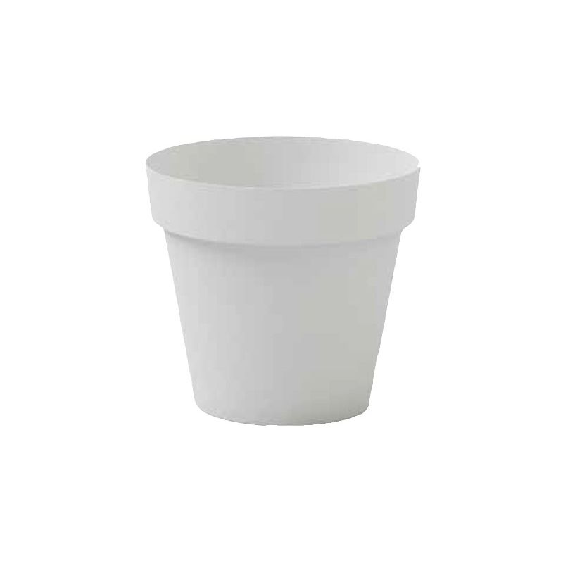 Round white pot by Ivyline, 40 cm in diameter, featuring a smooth, matte finish and a classic tapered design, ideal for indoor or outdoor plants.