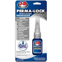 Blue J-B Weld PermaLock threadlocker bottle with red cap, blister packaging, and product information on cardboard backing.