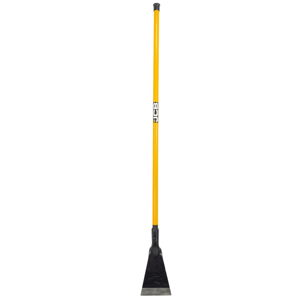 Yellow tubular steel handle with a black blade, measuring 250 x 170 mm, designed for scraping, featuring the JCB logo prominently displayed.