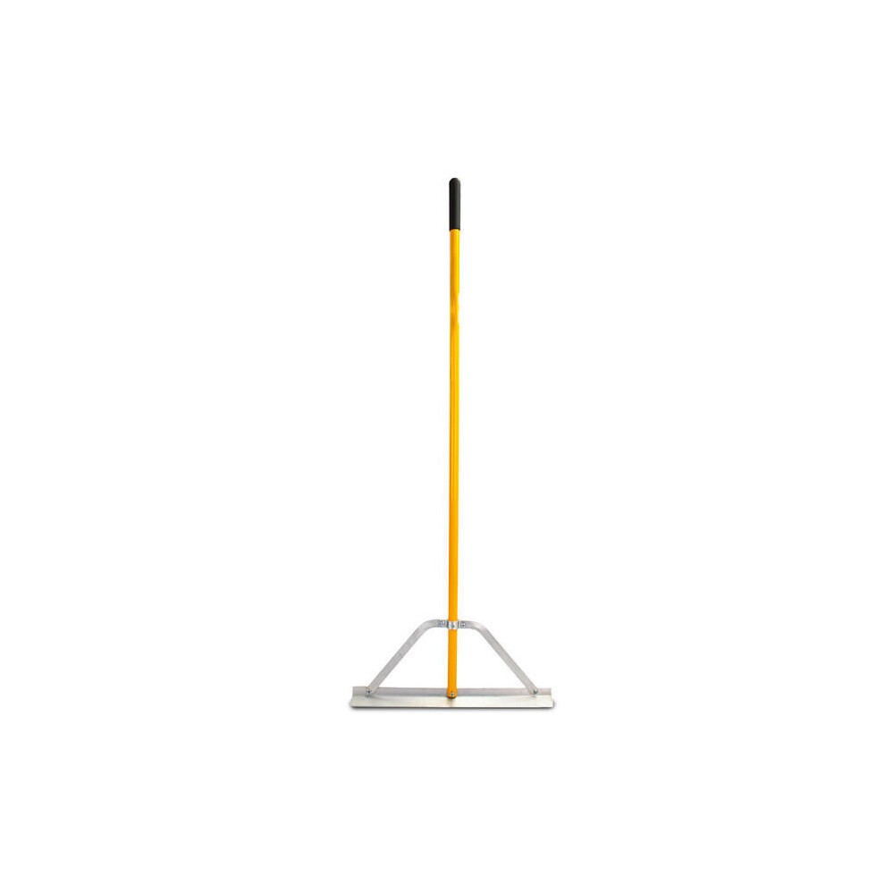 JCB Aluminium Spazzle features a 600mm silver blade with a sturdy yellow handle, designed for precision leveling and surface preparation tasks.