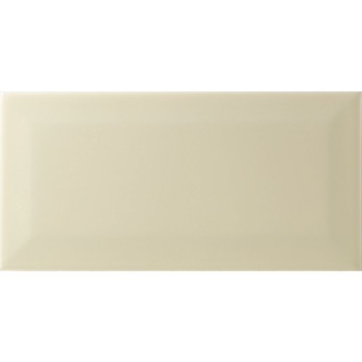 Glossy cream-colored bevel brick tile measuring 200 x 100mm, featuring a smooth surface and subtle bevel edges, packaged in a quantity of 50 tiles.