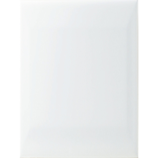 Glossy white bevel brick tile measuring 200 x 100mm, featuring a smooth surface and angled edges, packaged in a quantity of 50.