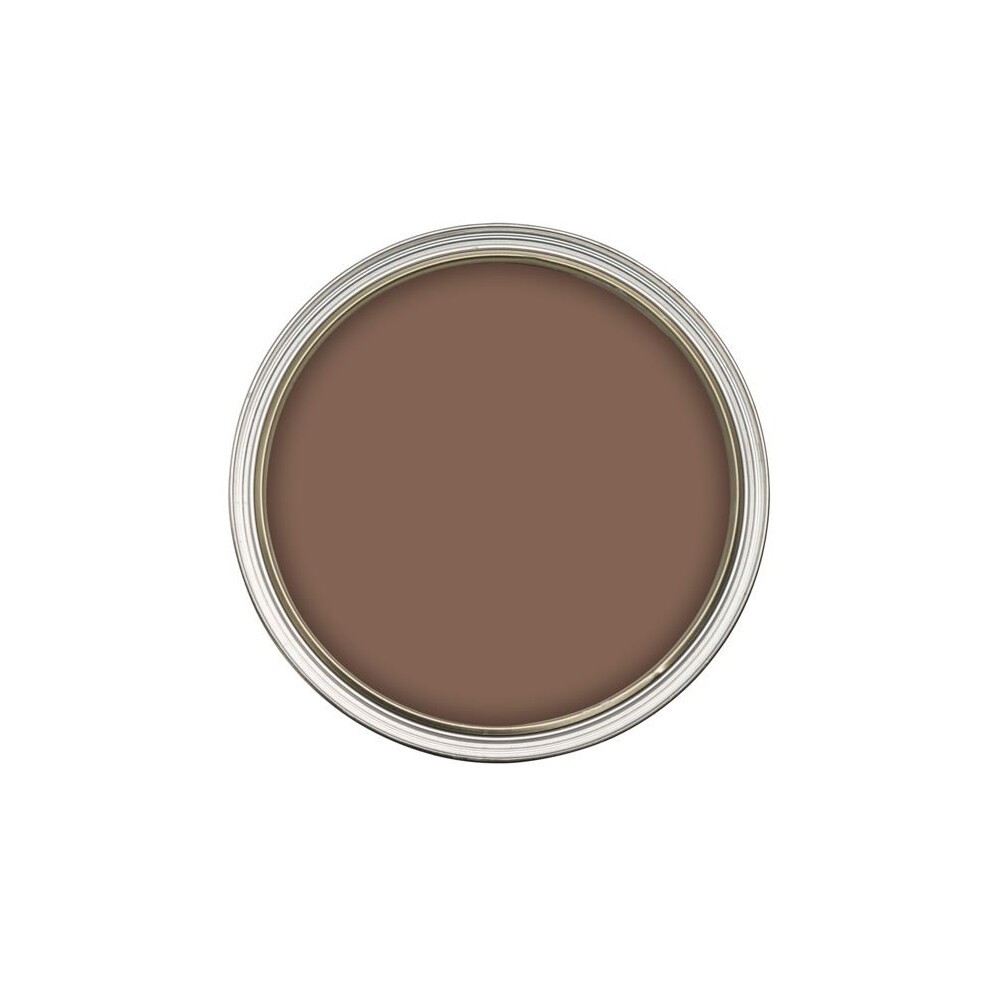 Round tin containing 75ml of Johnstone's Matt Tester paint in a rich mocha brown color, featuring a smooth, matte finish.