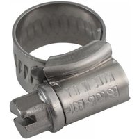 Stainless steel Jubilee hose clip, 9.5-12mm, with slotted screw and embossed branding on the clamp.