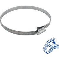 Mild steel Jubilee clip, 135-165mm, silver finish, with screw mechanism, branded logo in blue on packaging.