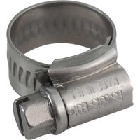 Stainless steel Jubilee hose clip with engraved branding and adjustable screw mechanism.