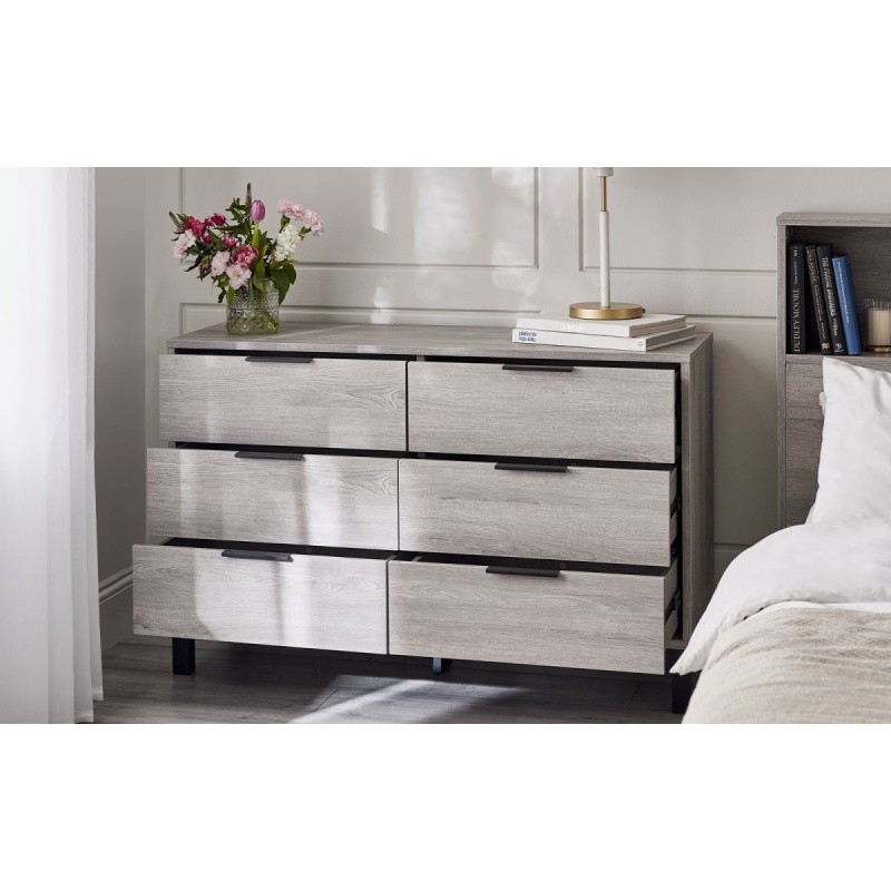 Julian Bowen Bali 6 Drawer Grey Oak Wide Chest of Drawers - image 3