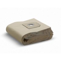 Beige vacuum cleaner bags for Kärcher T 15/1, pack of 10, with circular cardboard inlet on top.