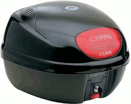 Kappa K28BAS MONOLOCK top case in black, featuring a glossy finish, 28-litre capacity, and a red rear reflector with a locking mechanism.