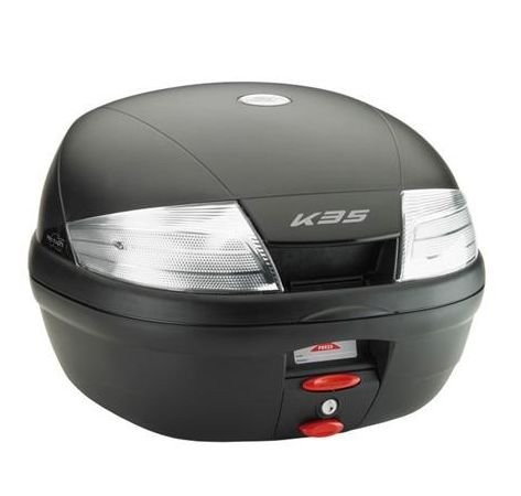 Kappa K35NT MONOLOCK Top Case in matte black, 35-litre capacity, features a sleek design with reflective rear lights and a secure locking mechanism at the front.