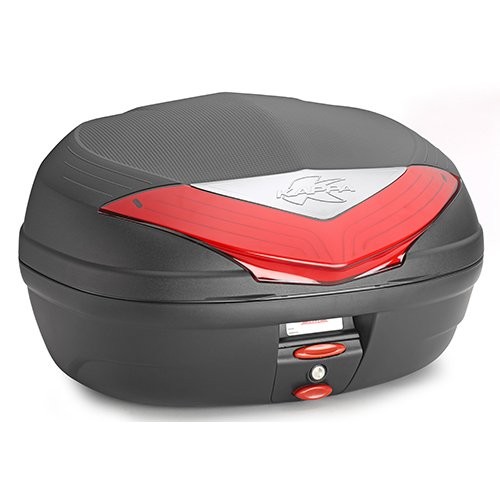 Kappa K466N MONOLOCK top case in black with a textured surface, featuring a red accent on the lid and a secure locking mechanism, offering 46 litres of storage capacity.