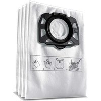 White Karcher fleece filter dust bags with black plastic collar, compatible with WD 4, 5, and 6 Premium vacuum cleaners.